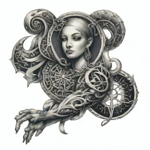 cancer, Virgo, Libra, Pisces zodiac sign incorporated tattoo design idea