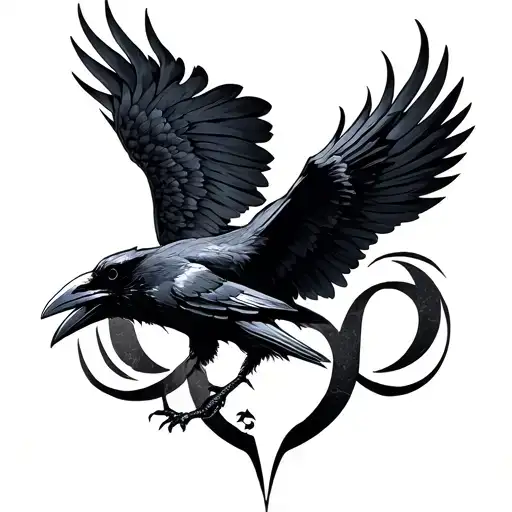 raven alpha and omega symbol tattoo design idea