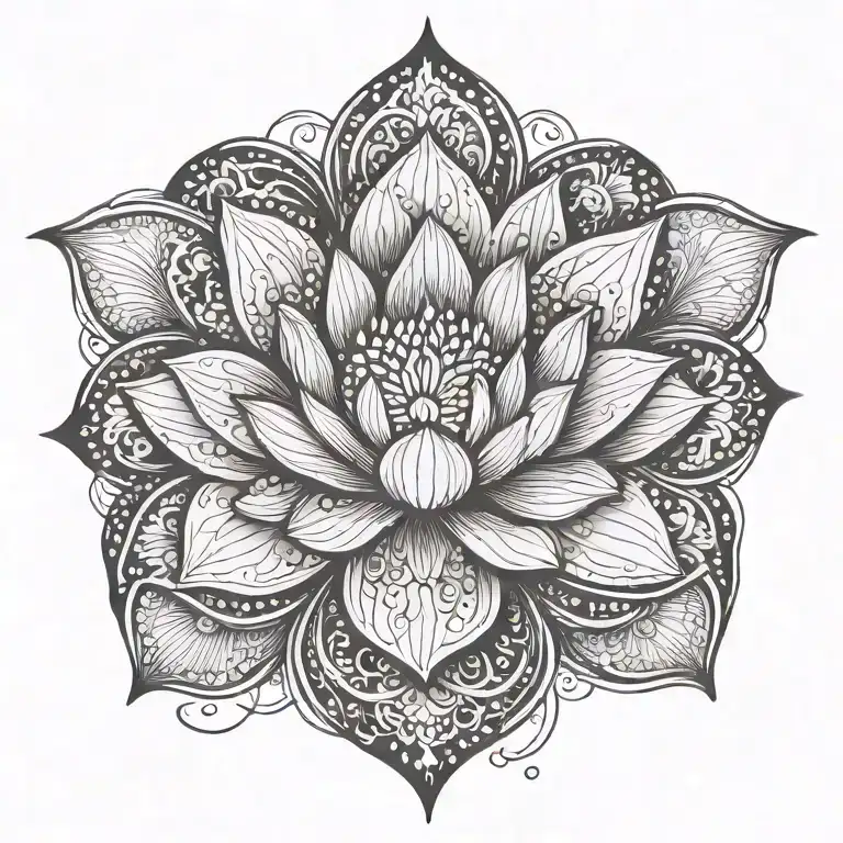 Lotus flower growing out of a pond with heartshaped petals, Each petal with a word written on it tattoo design idea