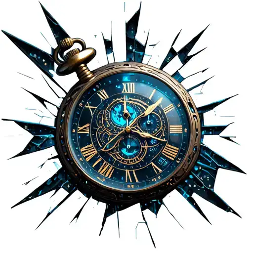 pocketwatch shattered like glass window depicting tattoo design idea