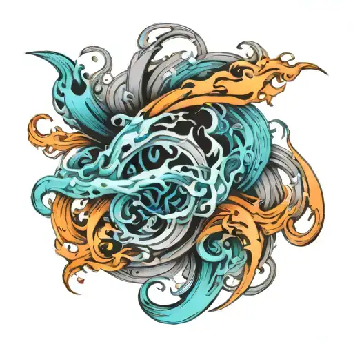 blue and green flame with three distinct smoke trails the colors of smoke being blue orange and changing tattoo design idea