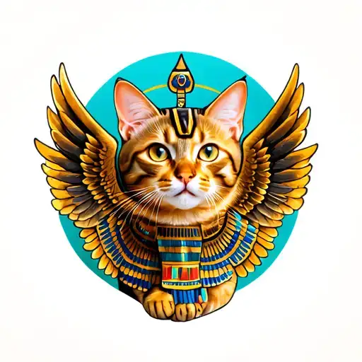 ginger tabby cat with Egyptian wings tattoo design idea