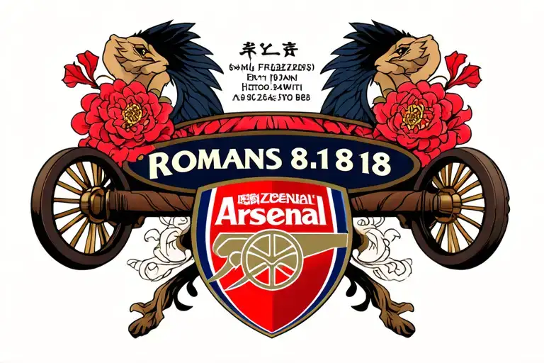 Romans 8:18 over Arsenal FC cannon tattoo design idea