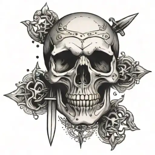 simple skull and crossed swords  tattoo design idea