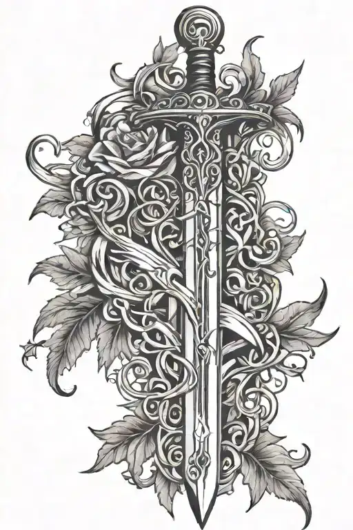 sword with vines wrapping tattoo design idea