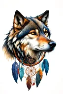 wolf head and dreamcatcher tattoo design idea