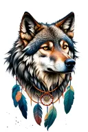 wolf head and dreamcatcher tattoo design idea