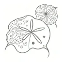 Incorporate a light breeze or stylized waves around the sand dollar, like a delicate filigree that follows its contours. tattoo design idea