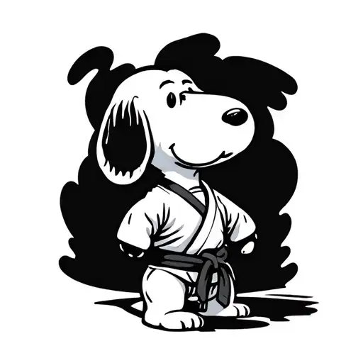 snoopy dog in karate kimono with black belt tattoo design idea