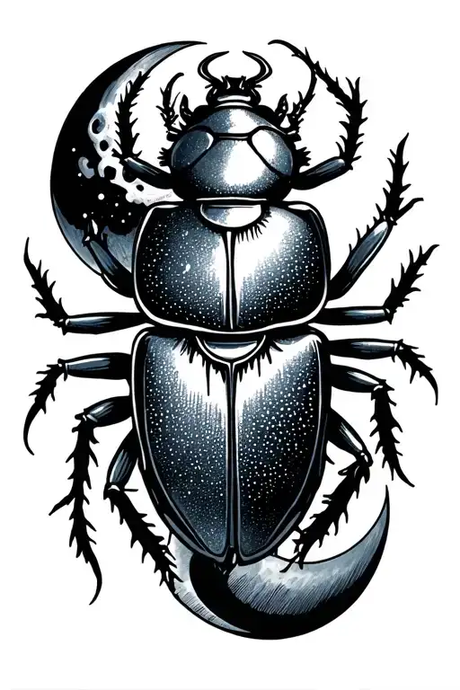 scarab beetle moon phases tattoo design idea