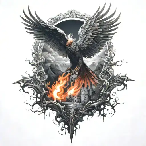 Phoenix soaring over the abyss dark souls tattoo design idea
