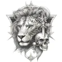 Theo, Christian cross, 2h28, surprise, lion, sagittarius, skull tattoo design idea
