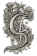 letter k, c, c, j and heart shape tattoo design idea