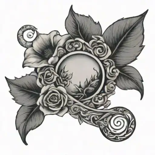 flowers, a new moon and a uterus intertwined tattoo design idea