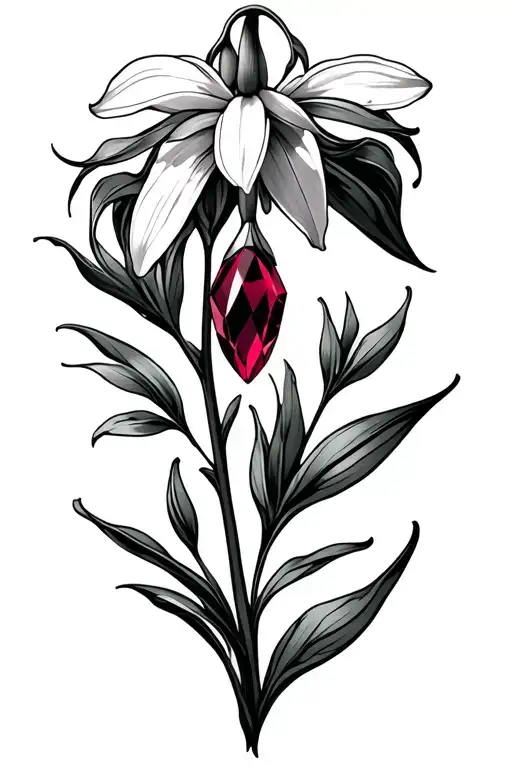 Aquarius, water, snowdrop flower, #4, garnet stone tattoo design idea