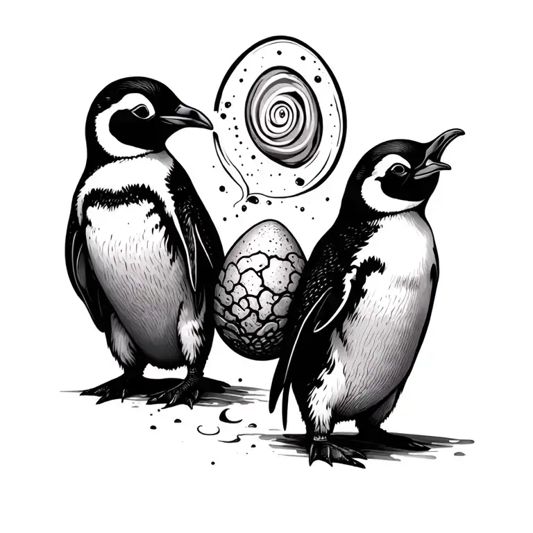 two penguins with an egg on an ankle tattoo design idea