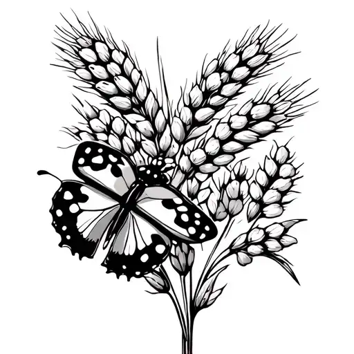 bouquet flower wheat butterfly ladybug tattoo design idea