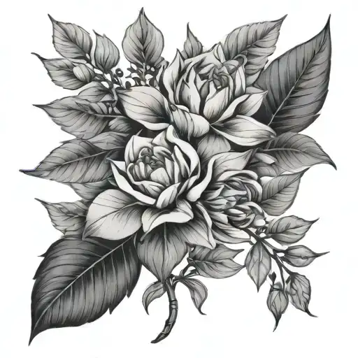 flowers buds surrounded by foliage tattoo design idea