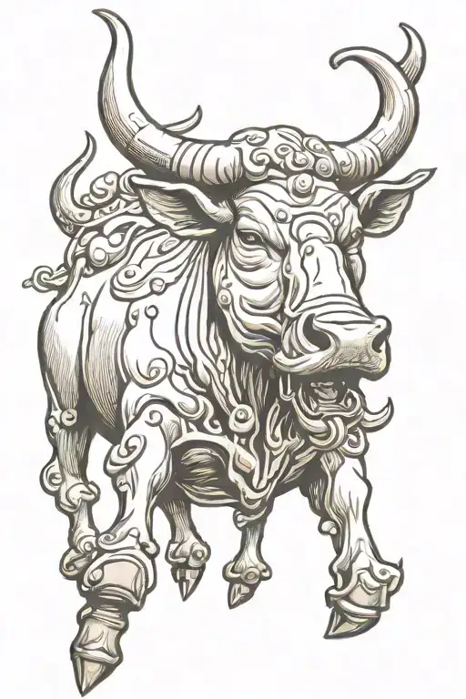 happy stoned bucking bull with mushrooms hanging out of mouth tattoo design idea