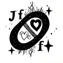 infinity symbol with initials j,f,a along the lines with a heart, sun, star within it too in black ink for my wrist tattoo design idea