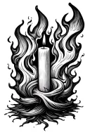 create a drawing of a candle being engulfed by flames to the point that the candle is barely visible tattoo design idea