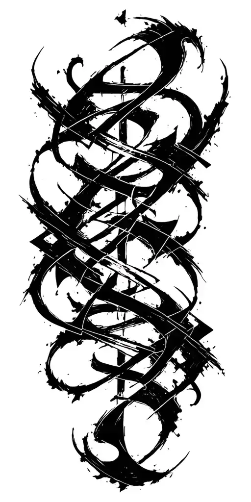 Raw Blackwork Chaotic Bold Strokes Flow Brutalist Dark Abstract Lettering tattoo design idea
