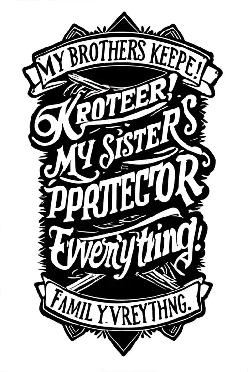 country words "My Brothers KEEPER! My Sister's PROTECTOR! Family over Everything." tattoo design idea