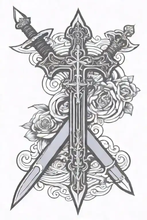 nail cross with sword on top tattoo design idea