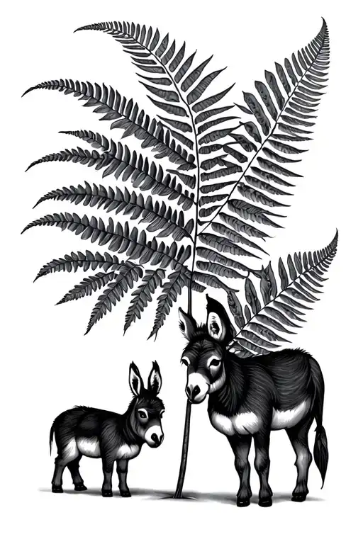 tall Boston fern and small donkey at bottom tattoo design idea