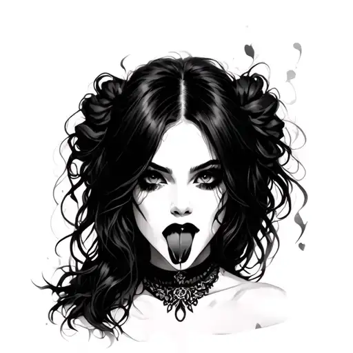 hot goth girl with tongue out tattoo design idea