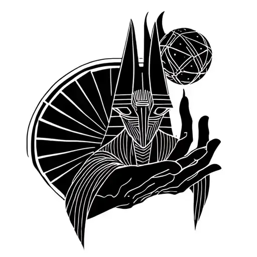 anubis balances between his hands which releases a ball tattoo design idea