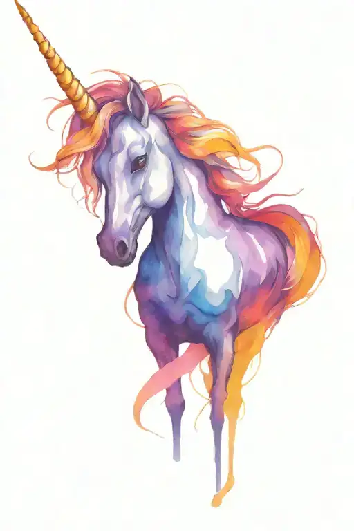 Evil unicorn, vivid rainbow eyed, contrasting with its dark body color, using deep black, deep purple and blue to shade  tattoo design idea