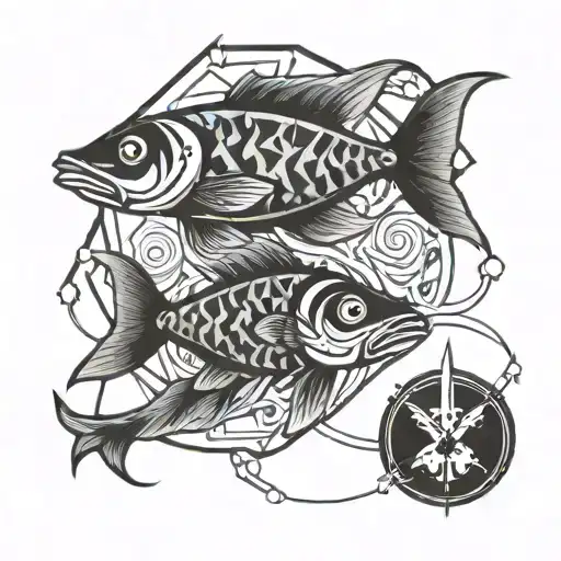 Geometrical pisces zodiac sign tattoo design idea
