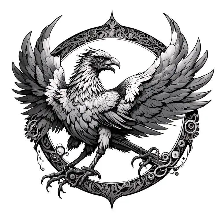 phoenix steampunk inspired mechanical tattoo design idea