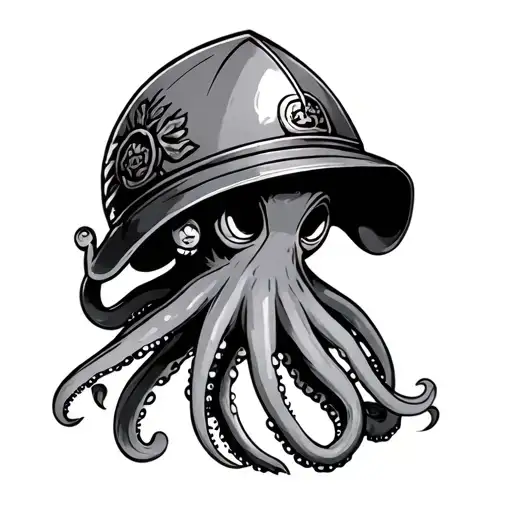 cartoon octopus wearing a samurai helmet tattoo design idea
