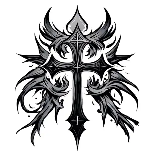 cross tattoo cyber sigilism tattoo design idea