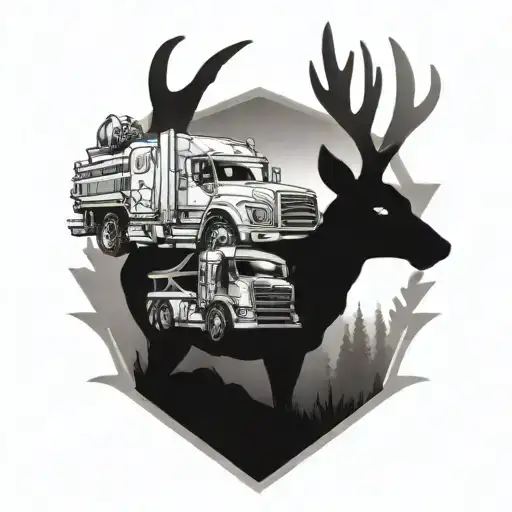 deer and semi truck dad tattoo design idea