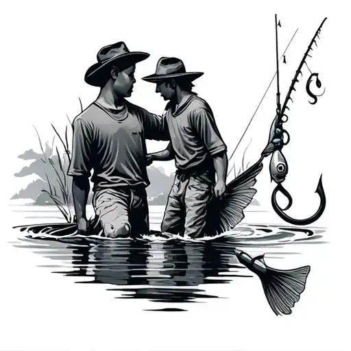 father son fishing hook intertwined tattoo design idea