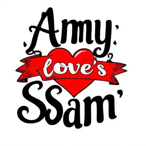 "Amy love’s Sam " red heart with banner wrapping tattoo design idea