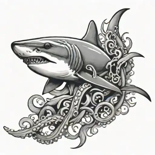 sharks octopus tentacles tattoo design idea