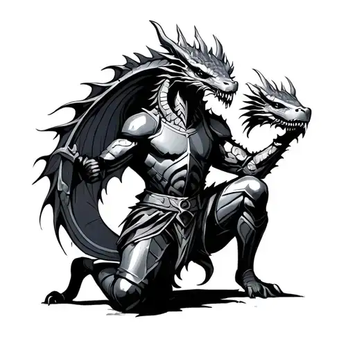 Kneeling knight with dragon tattoo design idea