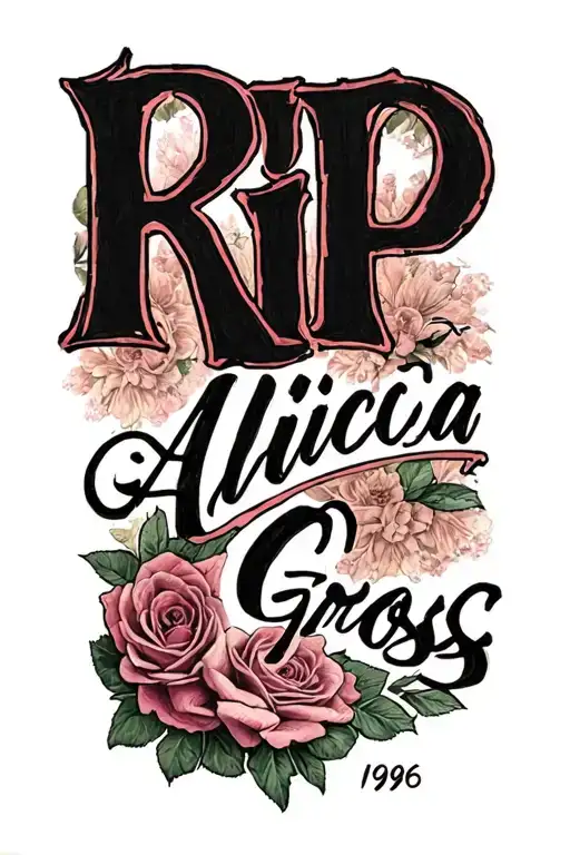 "RIP Alicia C Gross 1996" cursive font tattoo design idea