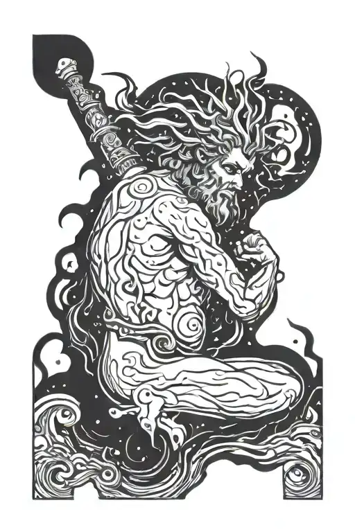 neptune god and the universe tattoo design idea