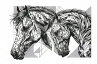 horse face looking forward split with geometric lines tattoo design idea
