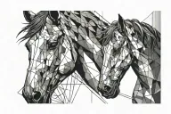 horse face looking forward split with geometric lines tattoo design idea