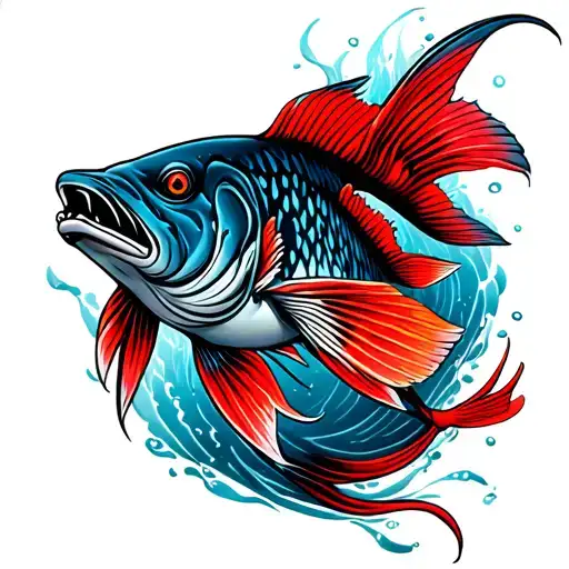 big fish red and blue tattoo design idea