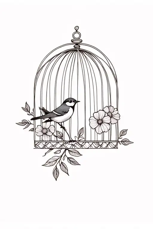 bird leaving cage with flowers tattoo tattoo design idea