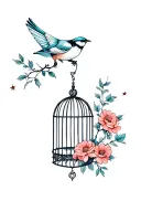 bird leaving cage with flowers tattoo tattoo design idea