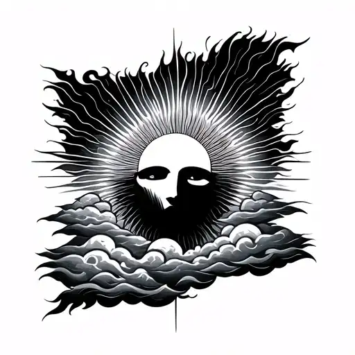 sun with rays and clouds no face tattoo design idea