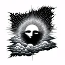 sun with rays and clouds no face tattoo design idea